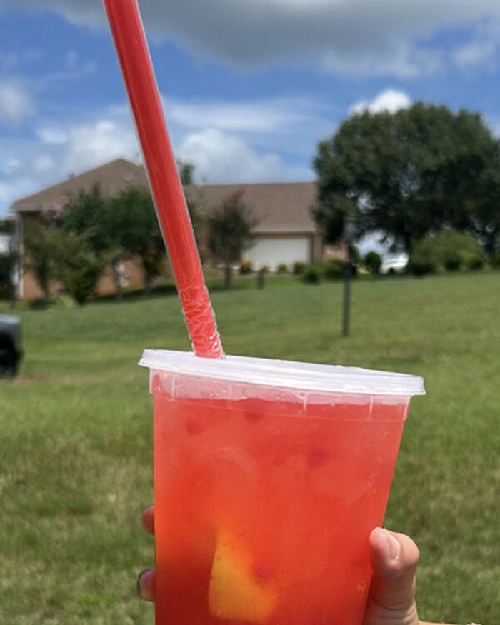 Strawberry lemonade with boba
