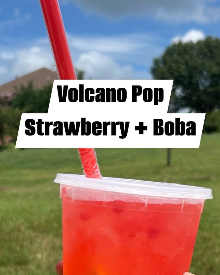 Volcano Pop strawberry lemonade with boba